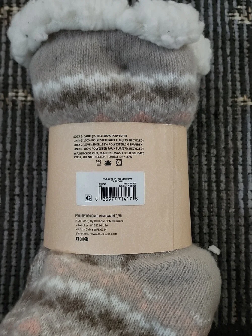 Muk Luks Beige Cable-Knit Tall Cabin Socks with Cream Accents 2 Pairs